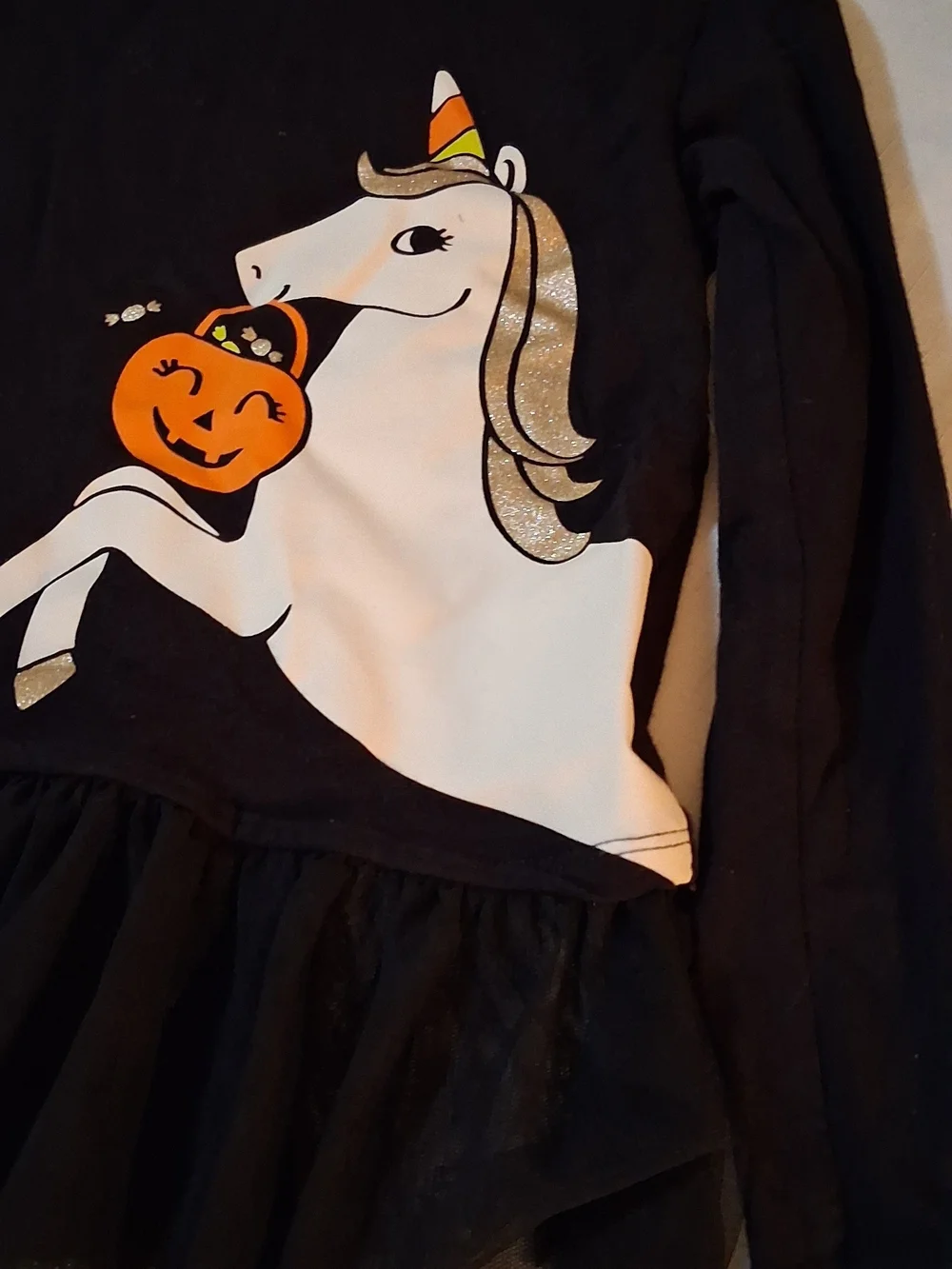 Carter's Black Halloween Unicorn Top with Orange Pumpkin 5t 260940